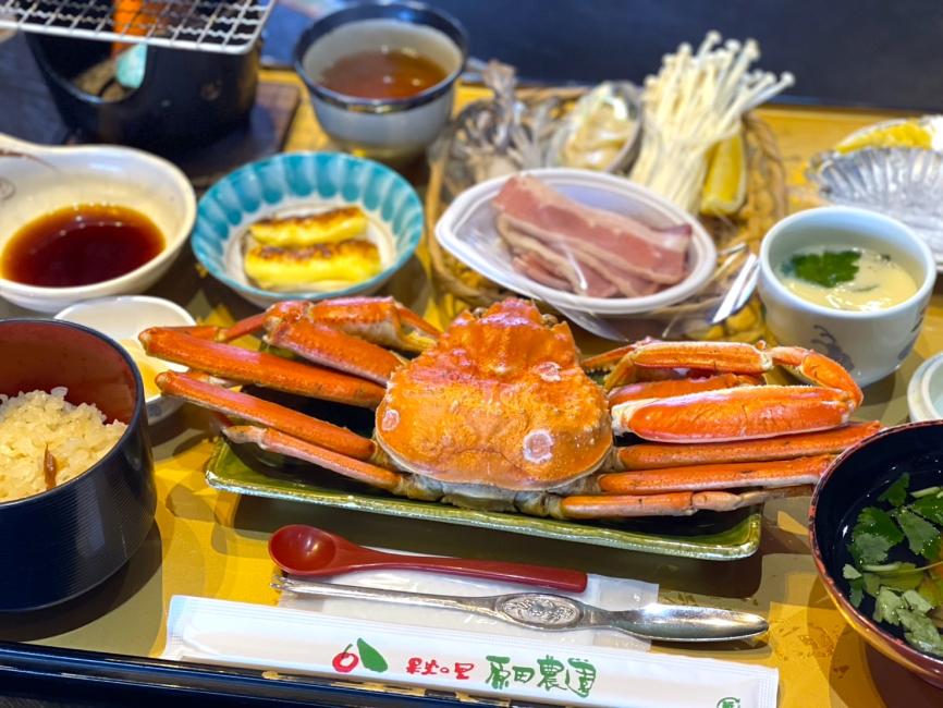 旅のハイライトは「豪華松葉ガニ会席」。繊細なカニ身と濃厚な旨味が口いっぱいに広がります。
